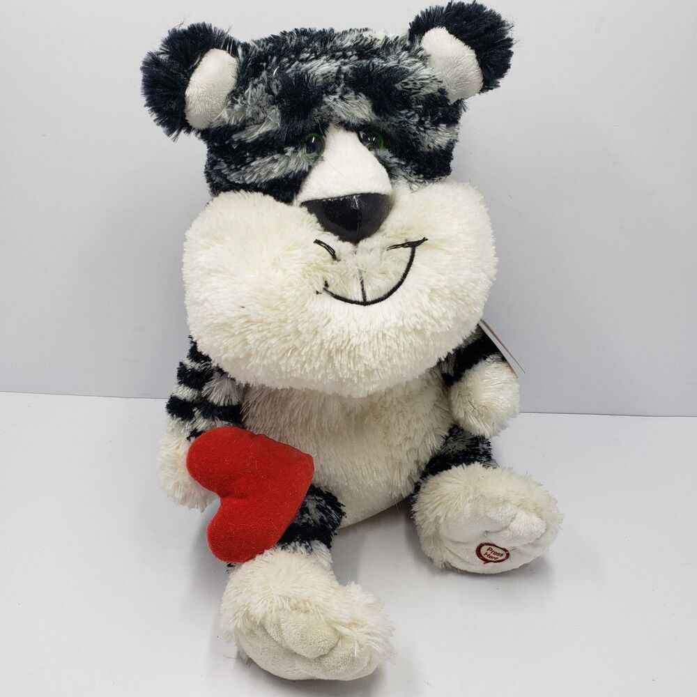 Hallmark Leonardo The Cat Plush Black White Striped Talking Interactive NWT